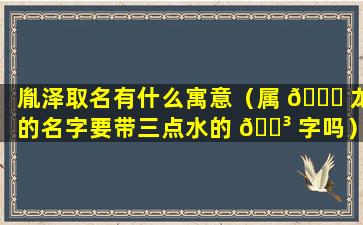 胤泽取名有什么寓意（属 🐕 龙的名字要带三点水的 🐳 字吗）
